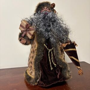 African American Santa Father Christmas Holiday Festive Doll Figure Tree Topper